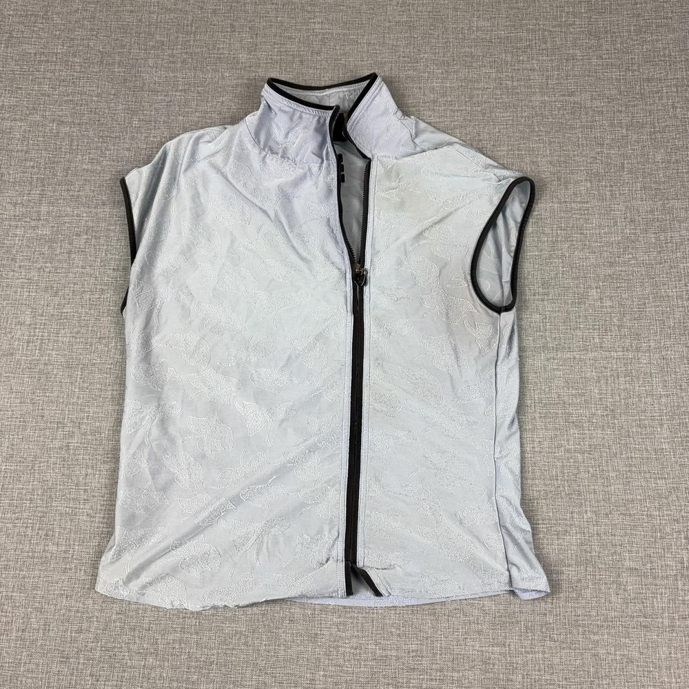 Jamie Sadock Vest Womens S Silver Taffeta Full Zip Collared Lined Floral